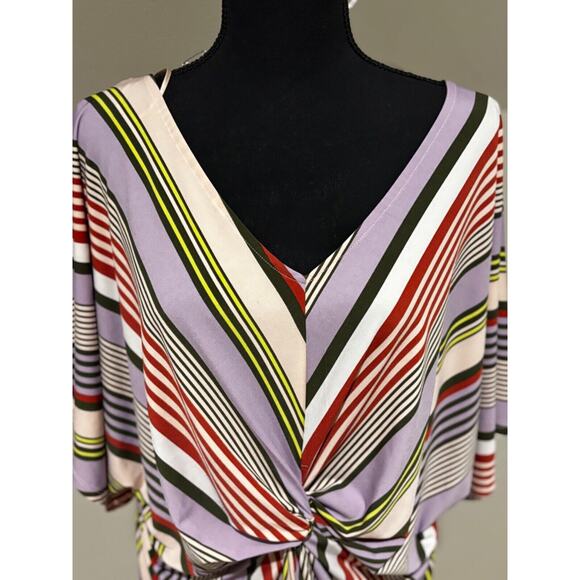 EVRI Striped Gathered-Front Midi Dress 1X V neck career travel party - Picture 4 of 9